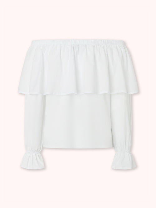 BLUSA OFF SHOULDER CON VOLANTE BLANCA