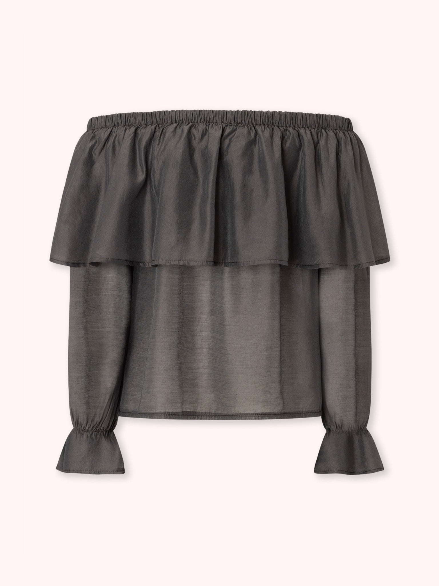 BLUSA OFF SHOULDER CON VOLANTE MARRÓN