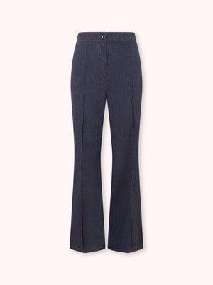 PANTALÓN FLARE CON COSTURAS VISTAS DENIM JASPEADO