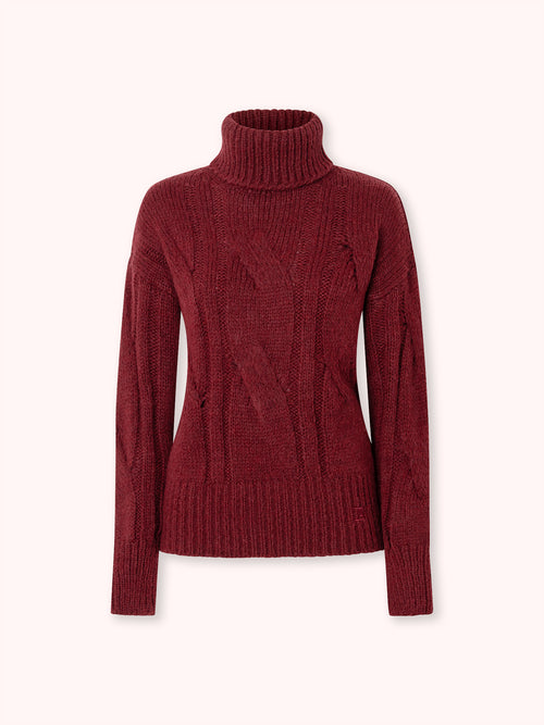 SUÉTER TRENZADO DE CUELLO ALTO GRANATE