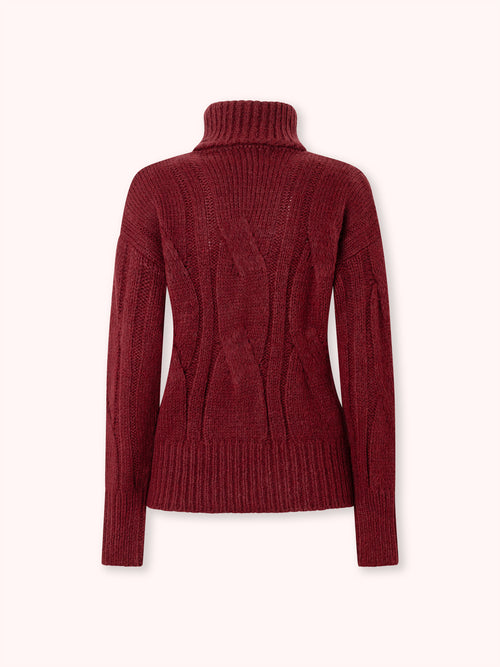 SUÉTER TRENZADO DE CUELLO ALTO GRANATE