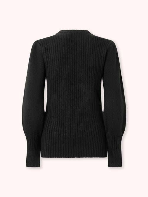 SUÉTER DE PUNTO CON MANGA ABULLONADA FRUNCIDA NEGRO