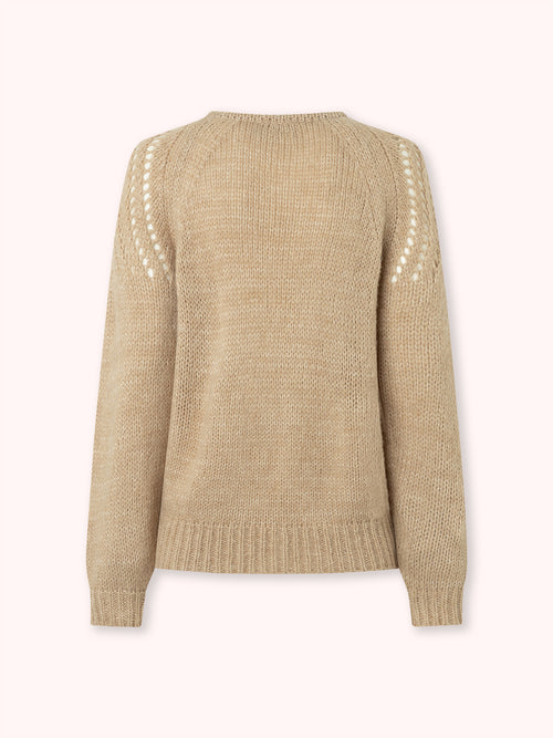 SUÉTER DE PUNTO CALADO CON CUELLO REDONDO BEIGE
