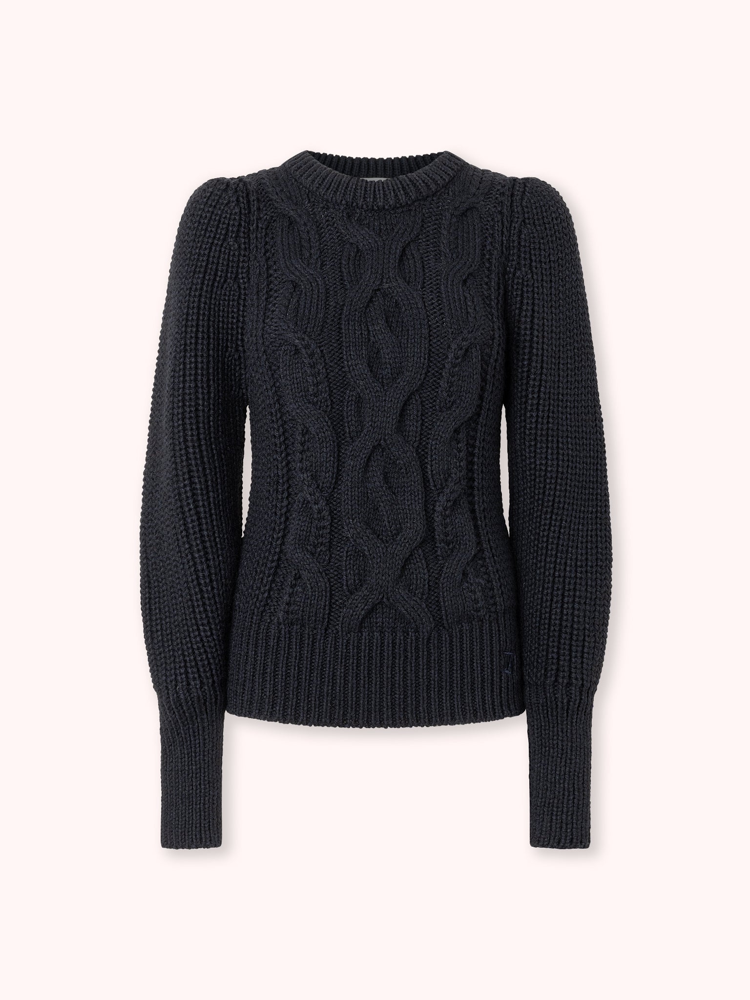 SUÉTER DE PUNTO TRENZADO CON MANGA ABULLONADA AZUL MARINO