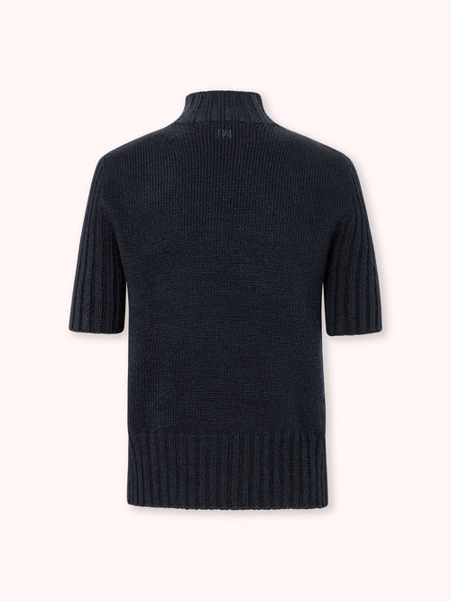 SUÉTER MANGA CORTA CON CUELLO ALTO AZUL MARINO