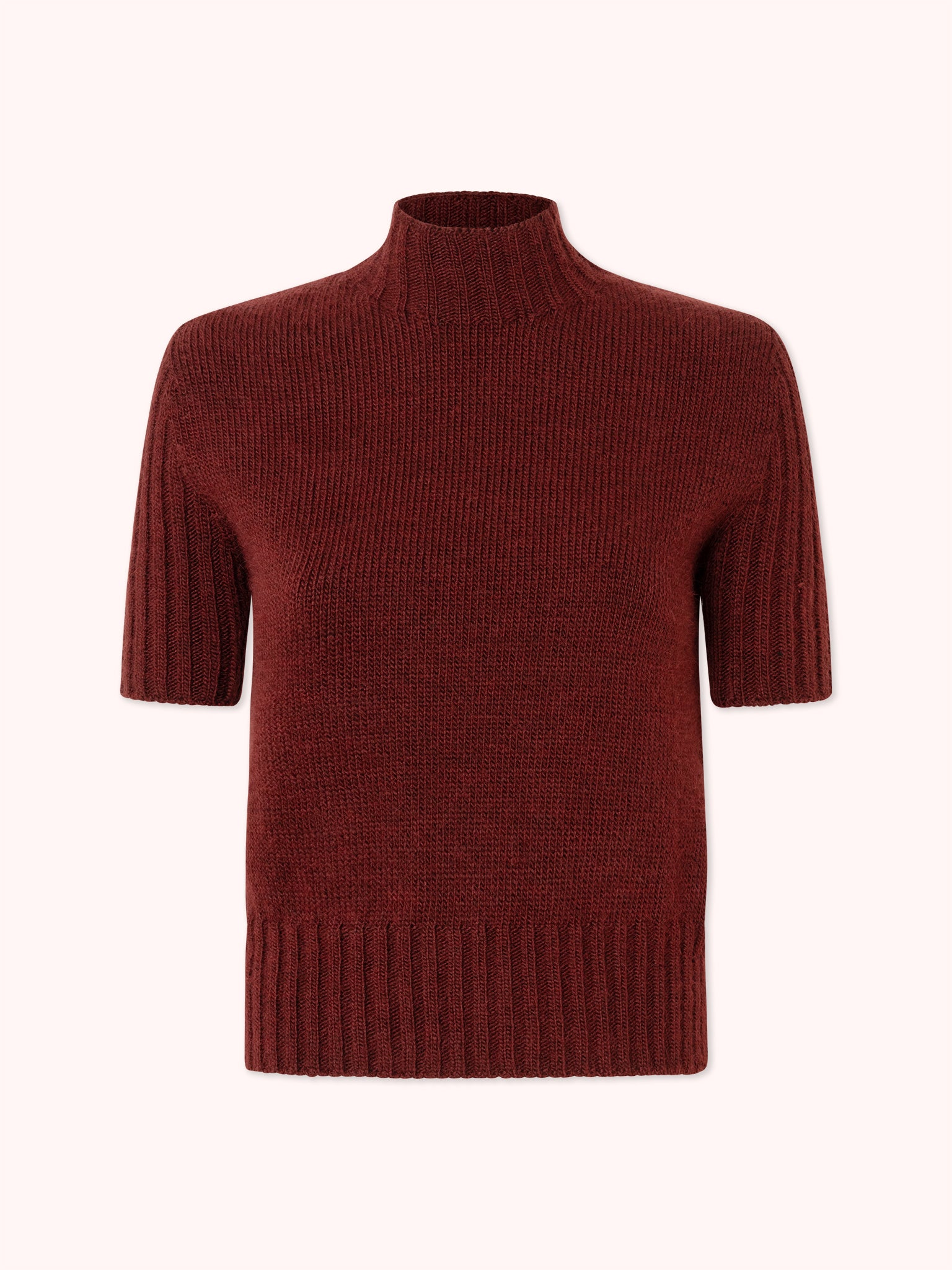 SUÉTER MANGA CORTA CON CUELLO ALTO GRANATE