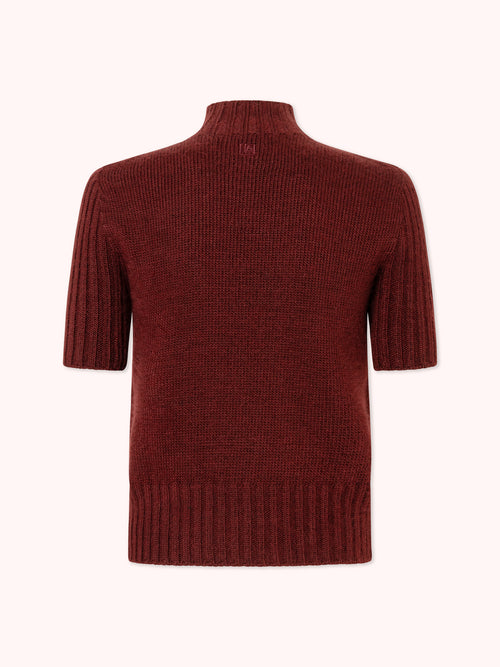 SUÉTER MANGA CORTA CON CUELLO ALTO GRANATE