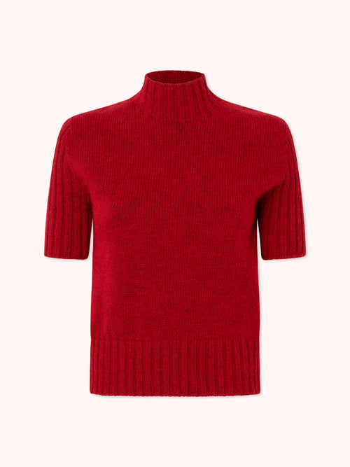 SUÉTER MANGA CORTA CON CUELLO ALTO ROJO