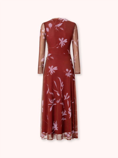 VESTIDO MANGA LARGA CON ESTAMPADO FLORAL ROJO