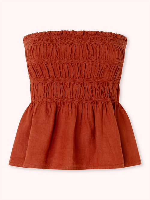 TOP CON NIDO DE ABEJA Y VOLANTE TERRACOTA