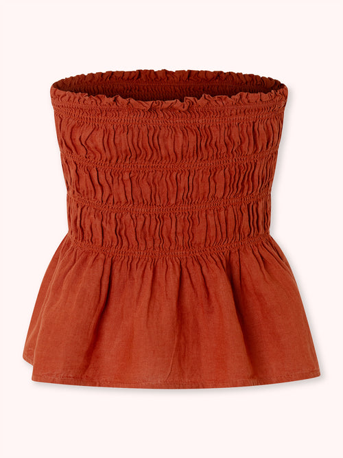TOP CON NIDO DE ABEJA Y VOLANTE TERRACOTA