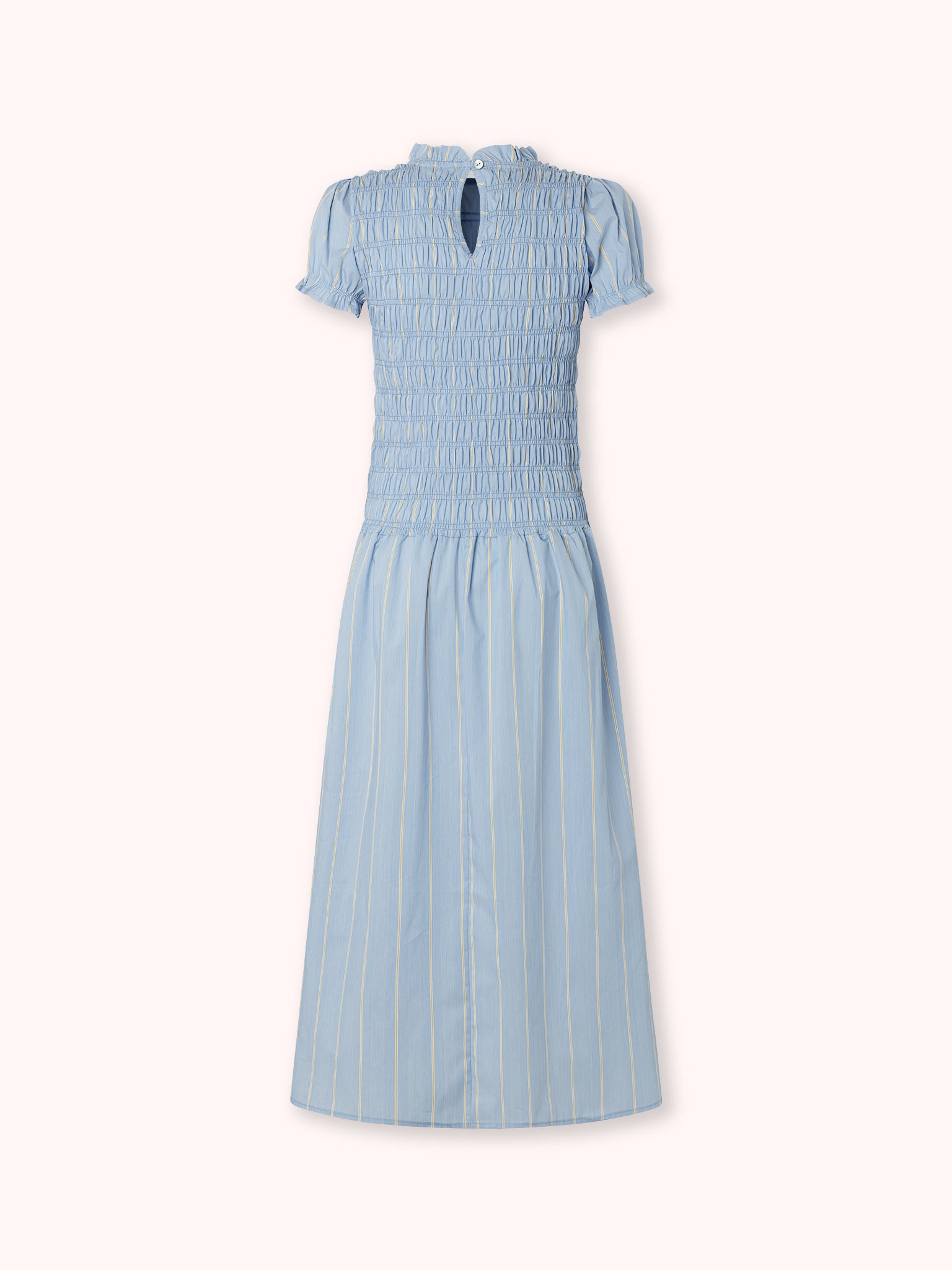 VESTIDO LARGO FRUNCIDO DE RAYAS AZUL