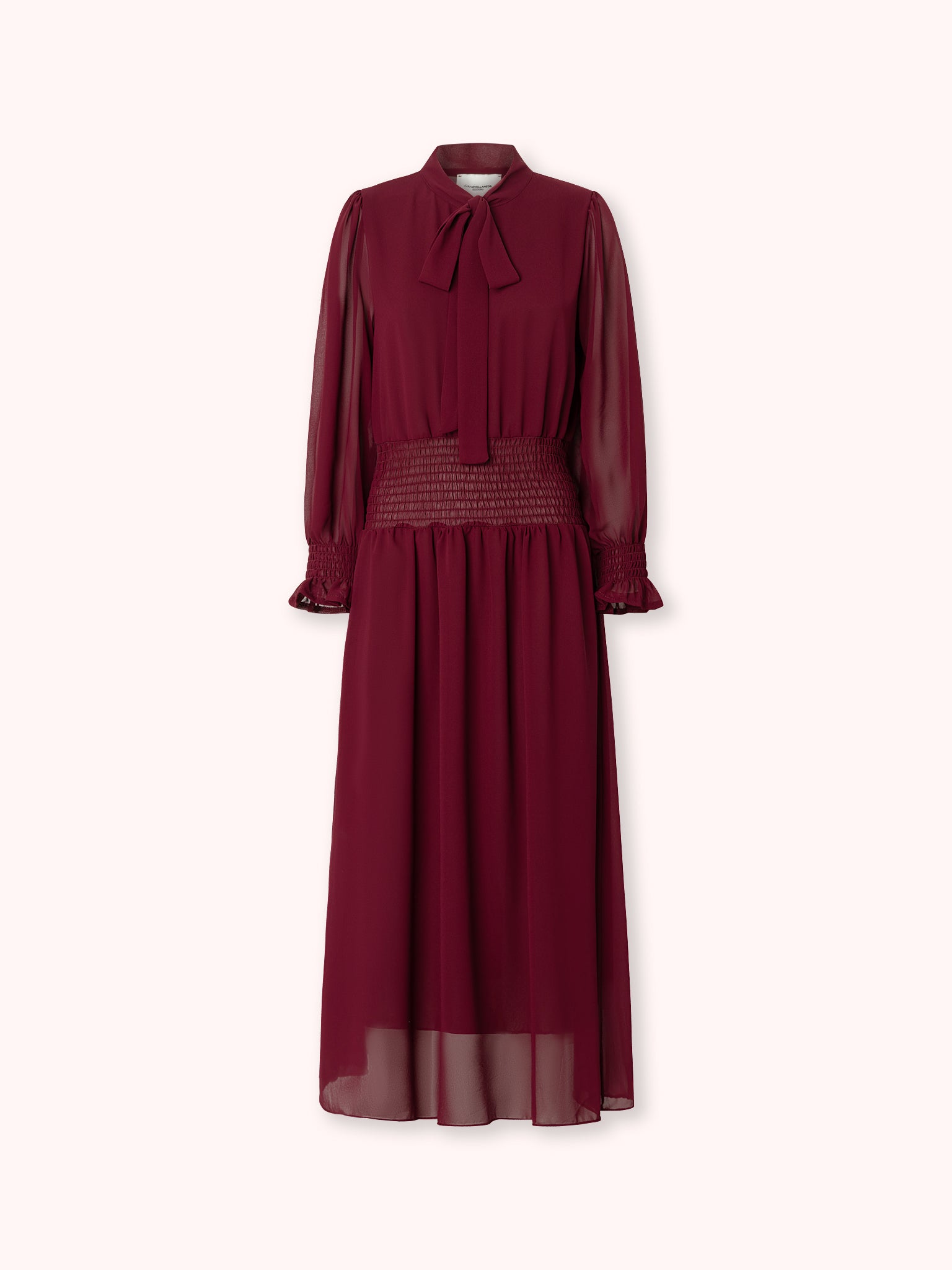 VESTIDO MANGA LARGA CON LAZADA BURDEOS