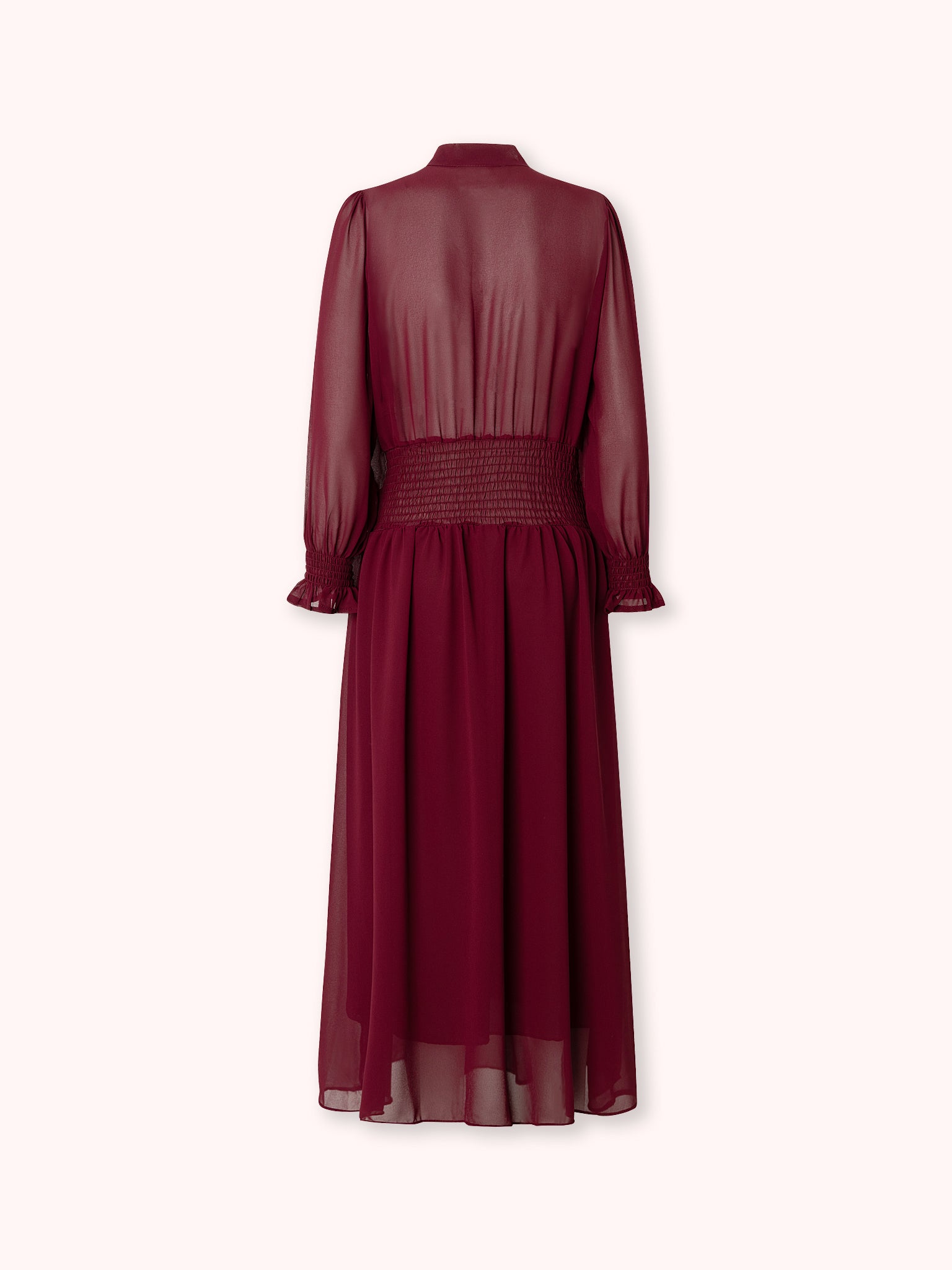 VESTIDO MANGA LARGA CON LAZADA BURDEOS