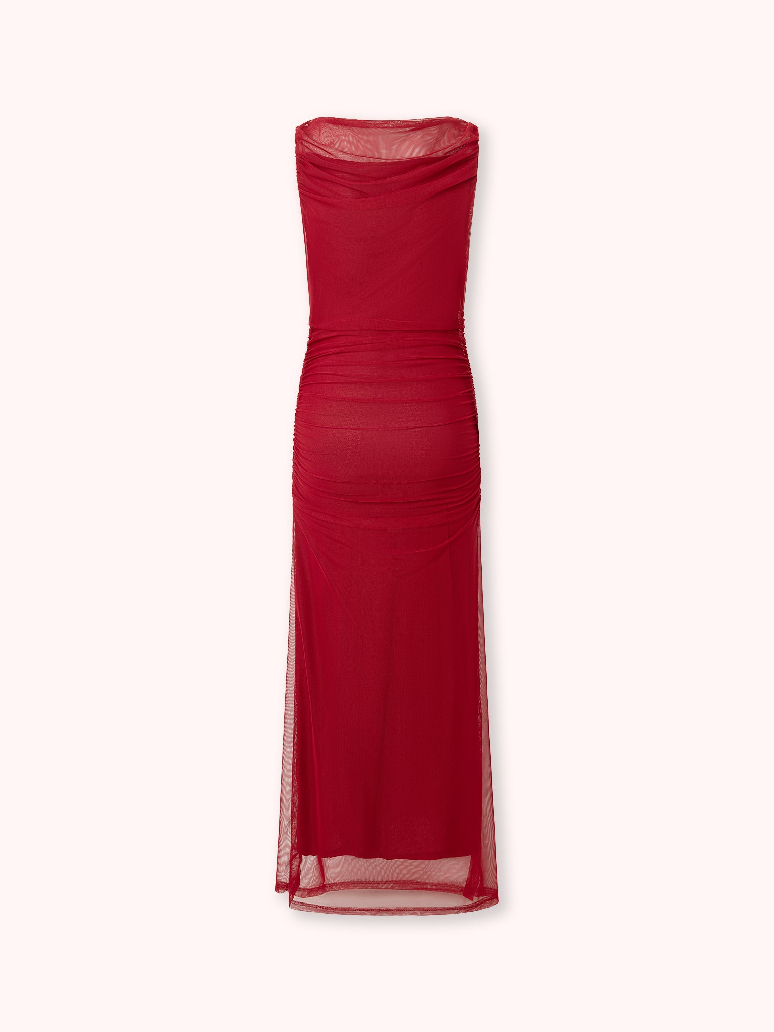 VESTIDO DE TUL CON ESCOTE DRAPEADO GRANATE