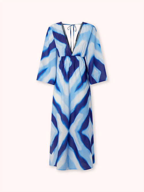 VESTIDO ESTAMPADO CON ESCOTE PICO AZUL