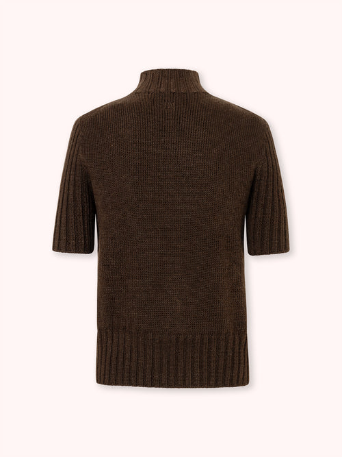 SUÉTER MANGA CORTA CON CUELLO ALTO MARRÓN