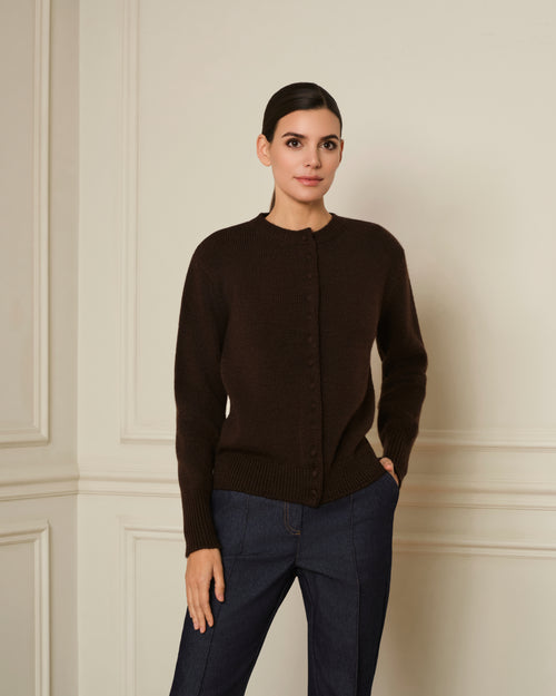 CÁRDIGAN DE BOTONES FORRADOS MARRÓN