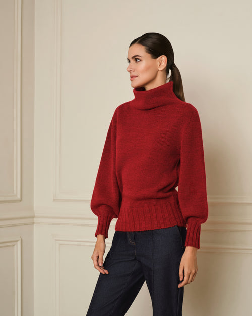 SUÉTER DE PUNTO CON CUELLO ALTO ROJO