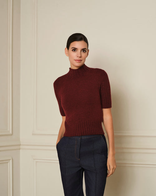 SUÉTER MANGA CORTA CON CUELLO ALTO GRANATE
