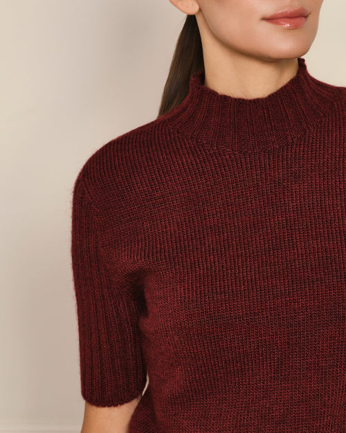 SUÉTER MANGA CORTA CON CUELLO ALTO GRANATE