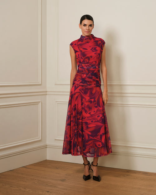 VESTIDO DRAPEADO DE TUL ESTAMPADO