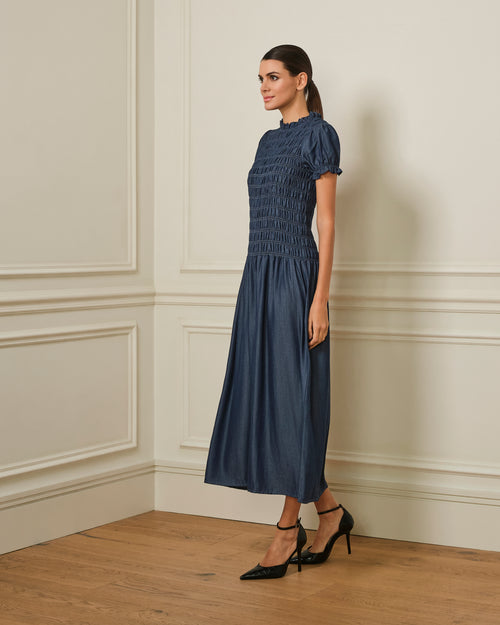 VESTIDO LARGO FRUNCIDO DENIM