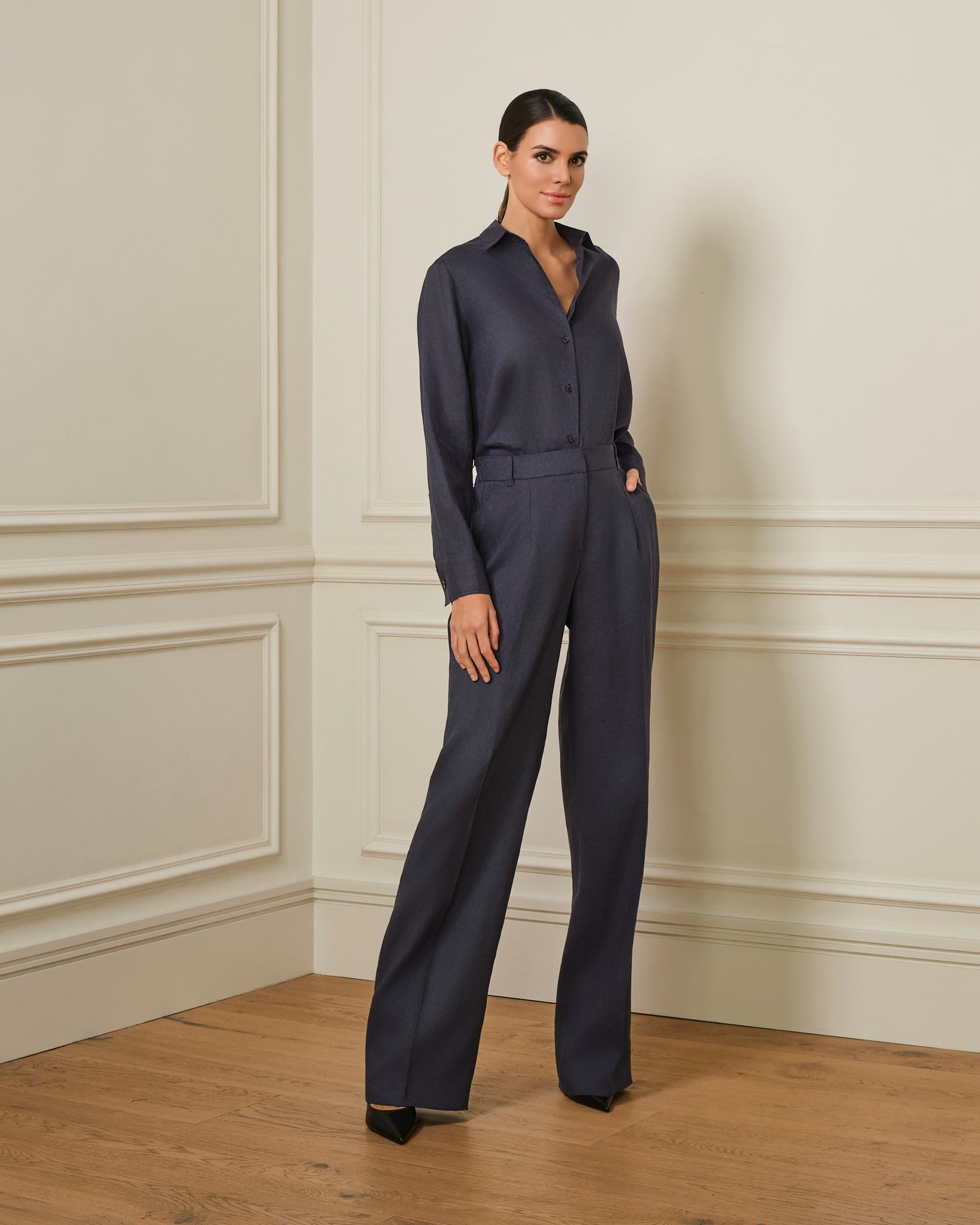 CAMISA MANGA LARGA DE LINO AZUL