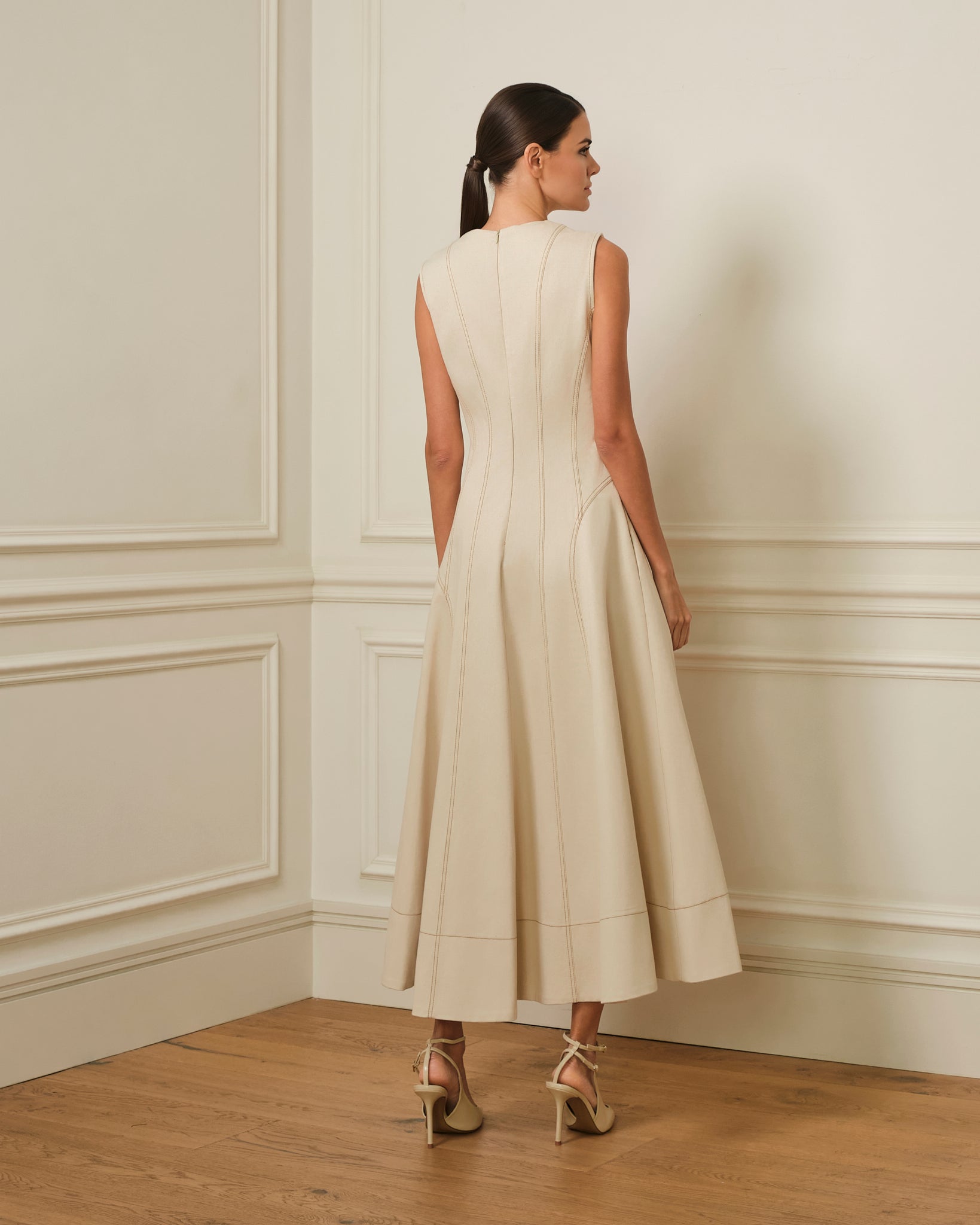 VESTIDO MIDI DENIM CON COSTURAS VISTAS OFF-WHITE