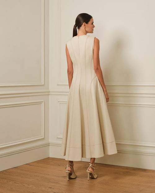 PREVENTA VESTIDO MIDI DENIM CON COSTURAS VISTAS OFF-WHITE