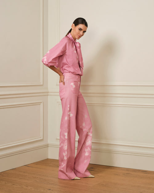 BLUSA MANGA ABULLONADA CON ESTAMPADO FLORAL ROSA