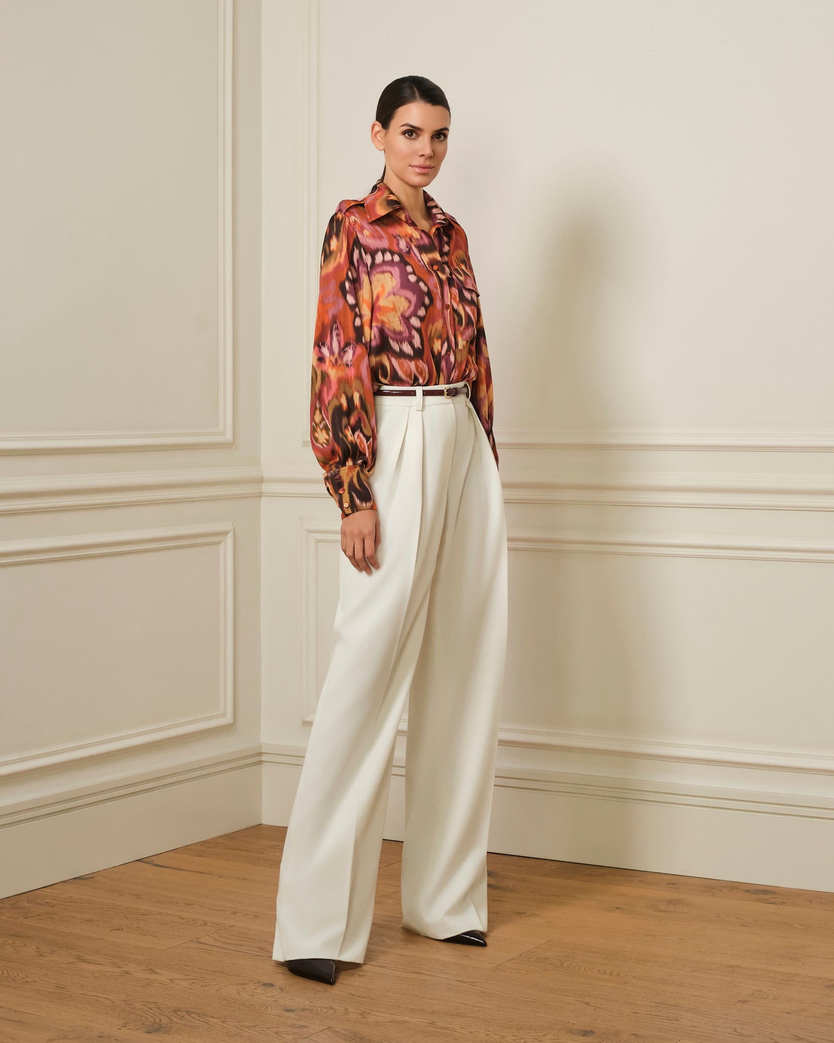 CAMISA MANGA ABULLONADA CON ESTAMPADO IKAT