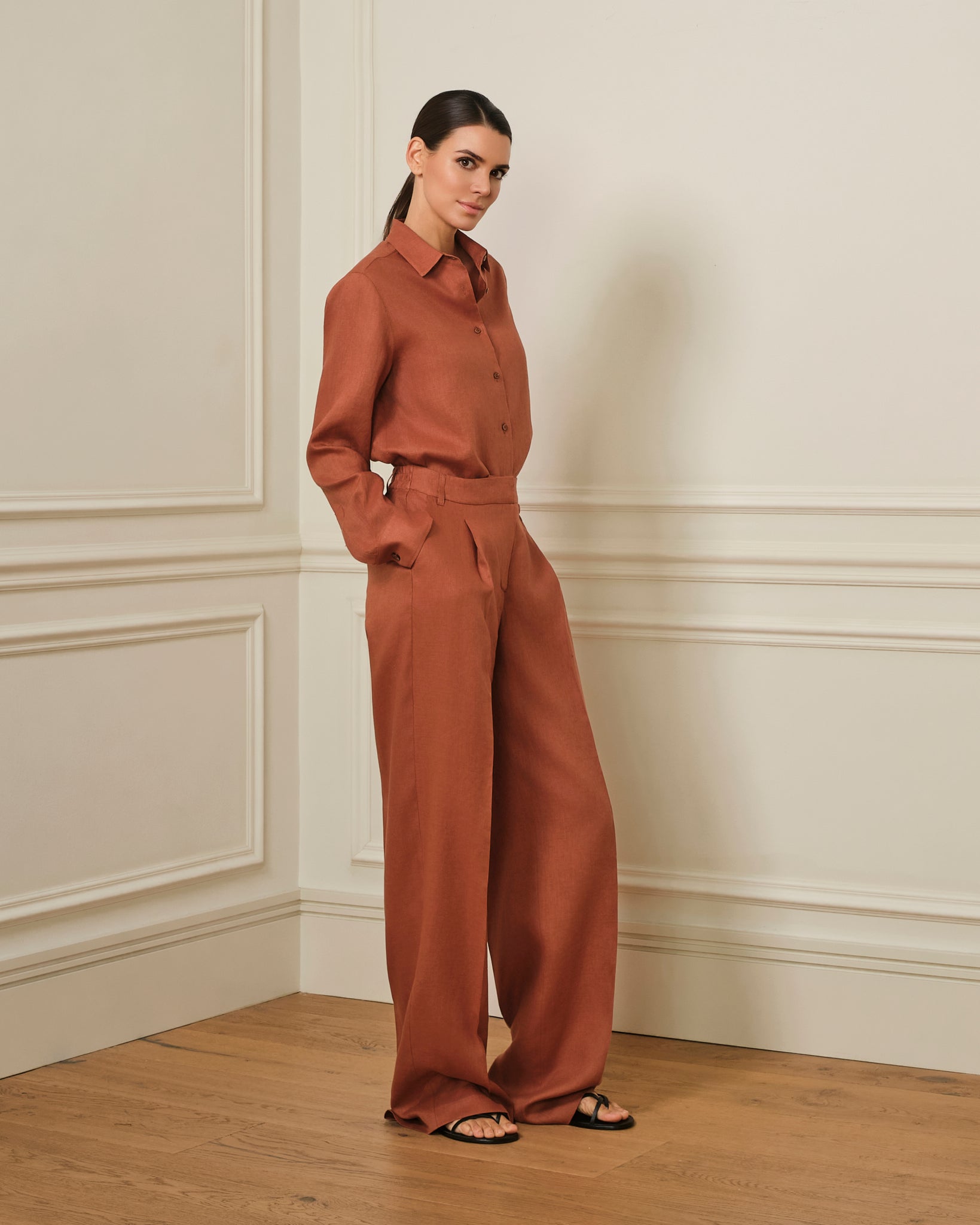 CAMISA MANGA LARGA DE LINO TEJA