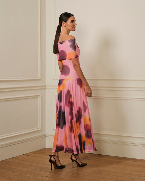 VESTIDO OFF SHOULDER DE TUL ESTAMPADO