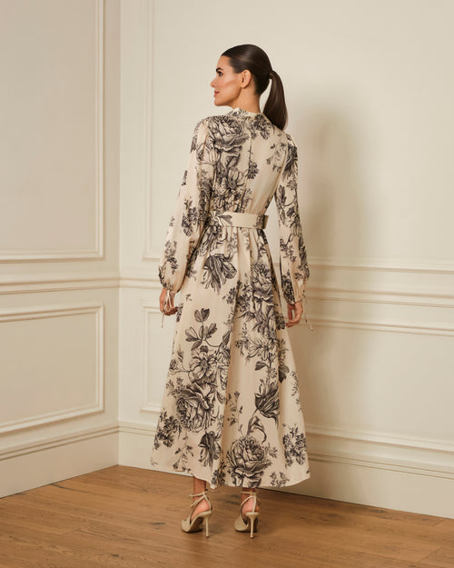 VESTIDO CAMISERO CON CINTURÓN ESTAMPADO NEGRO