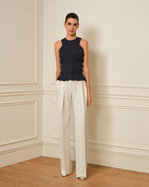 TOP FRUNCIDO SIN MANGAS AZUL MARINO