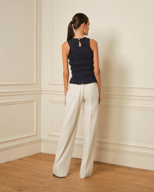 TOP FRUNCIDO SIN MANGAS AZUL MARINO