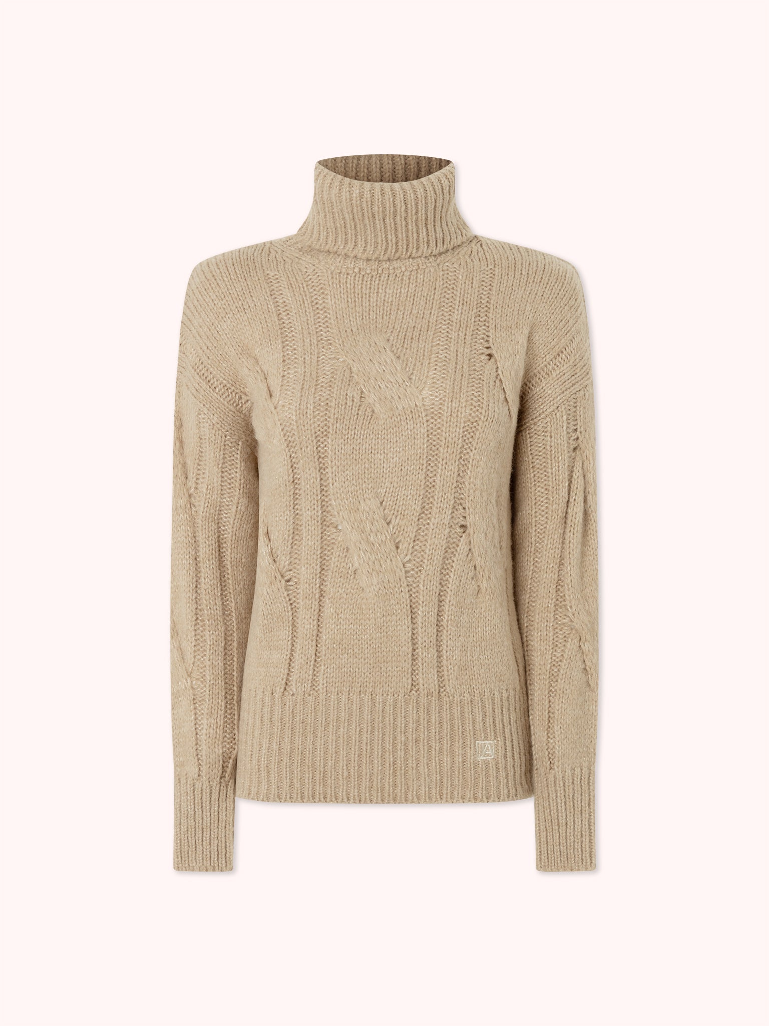 SUÉTER TRENZADO DE CUELLO ALTO CAMEL