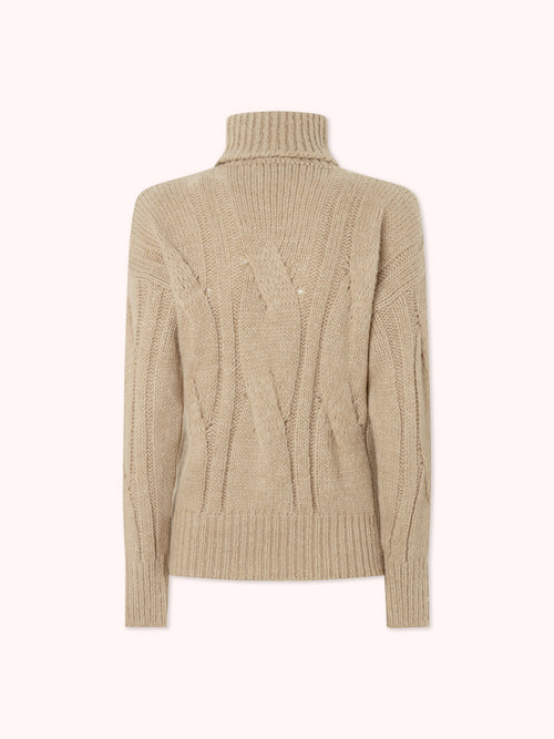 SUÉTER TRENZADO DE CUELLO ALTO CAMEL