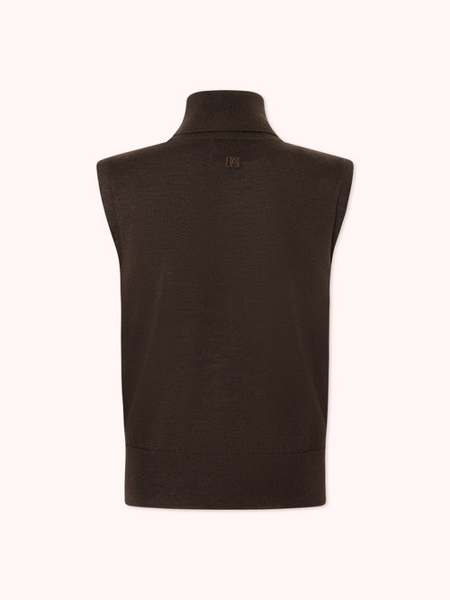 JERSEY SIN MANGAS CUELLO ALTO MARRÓN