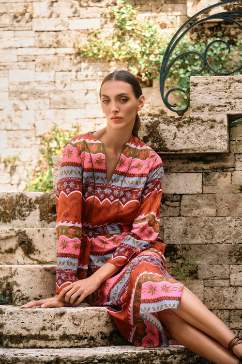 KAFTÁN ESTAMPADO NARANJA TROPICAL VEDHA