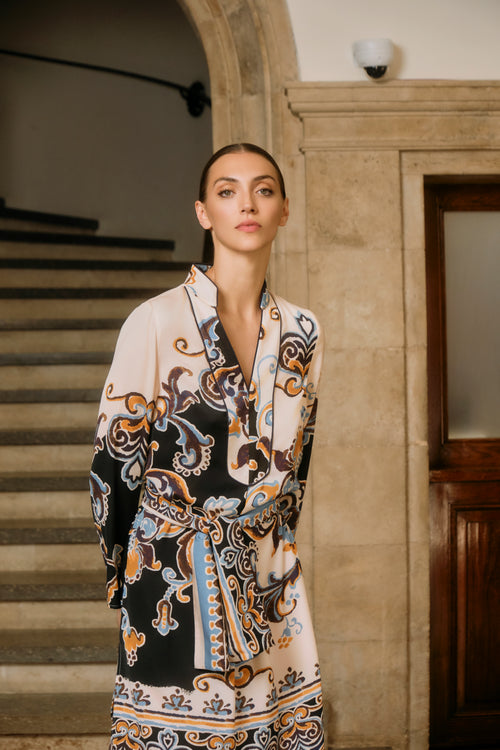 KAFTÁN ESTAMPADO AZUL KAIRA