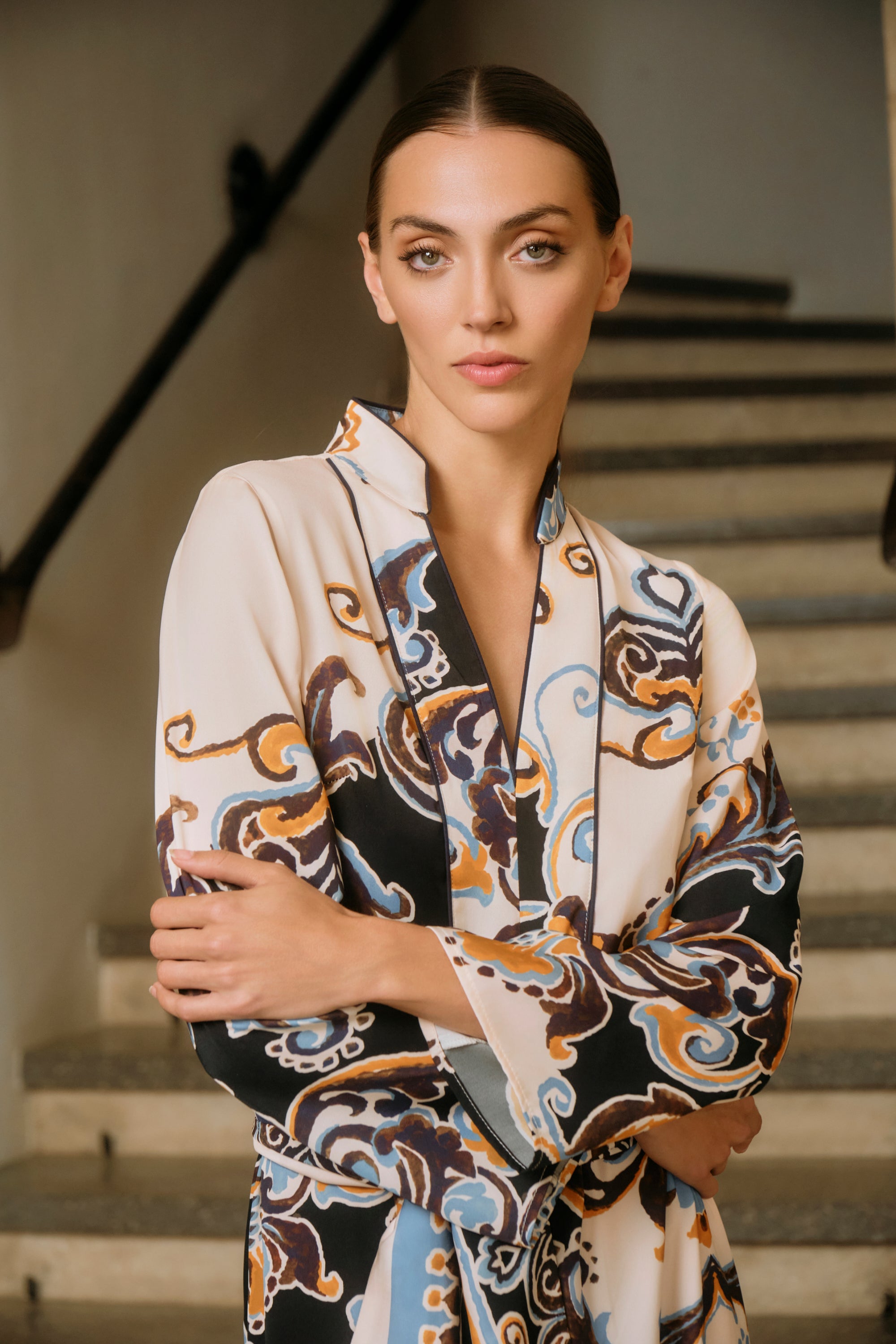 KAFTÁN ESTAMPADO AZUL KAIRA