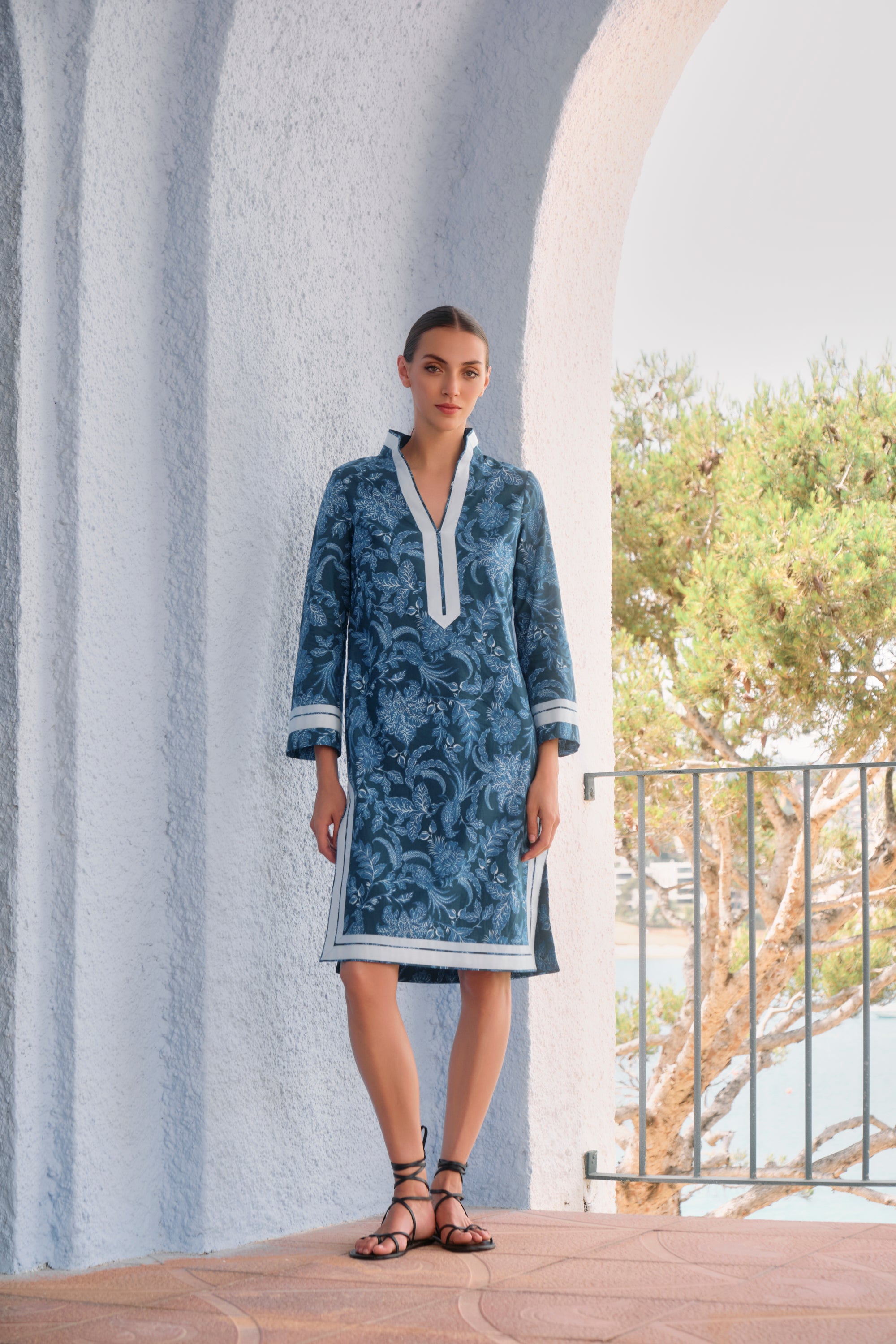 KAFTÁN CORTO TOILE DE JOUY  AZUL CLAIRE