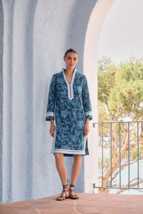 KAFTÁN CORTO TOILE DE JOUY  AZUL CLAIRE