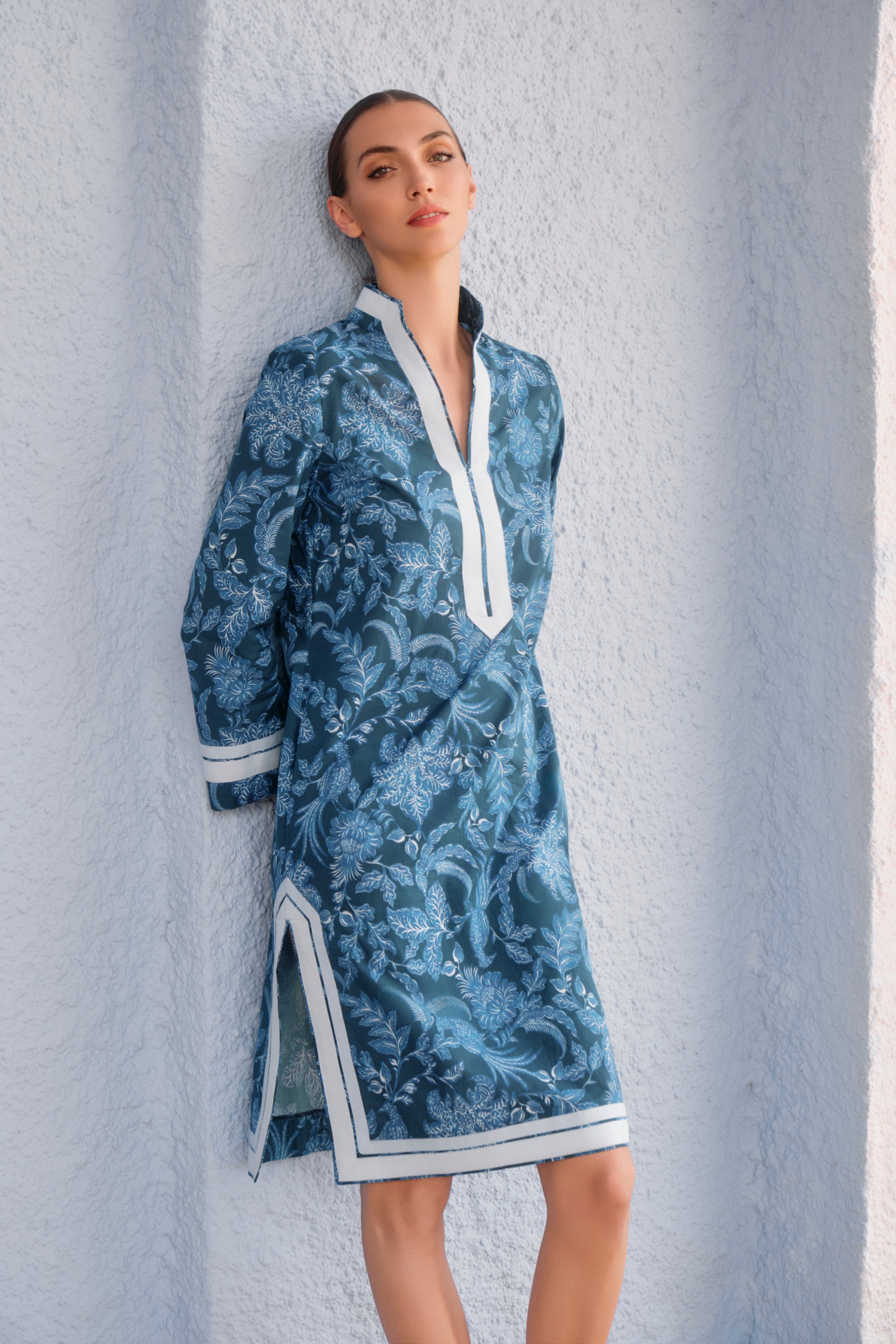 KAFTÁN CORTO TOILE DE JOUY  AZUL CLAIRE