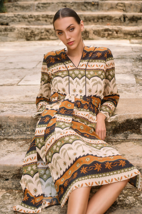 KAFTÁN ESTAMPADO VERDE TROPICAL VEDHA