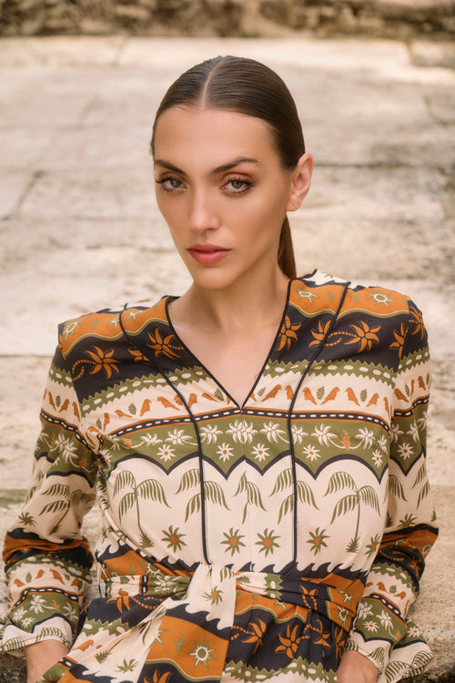 KAFTÁN ESTAMPADO VERDE TROPICAL VEDHA