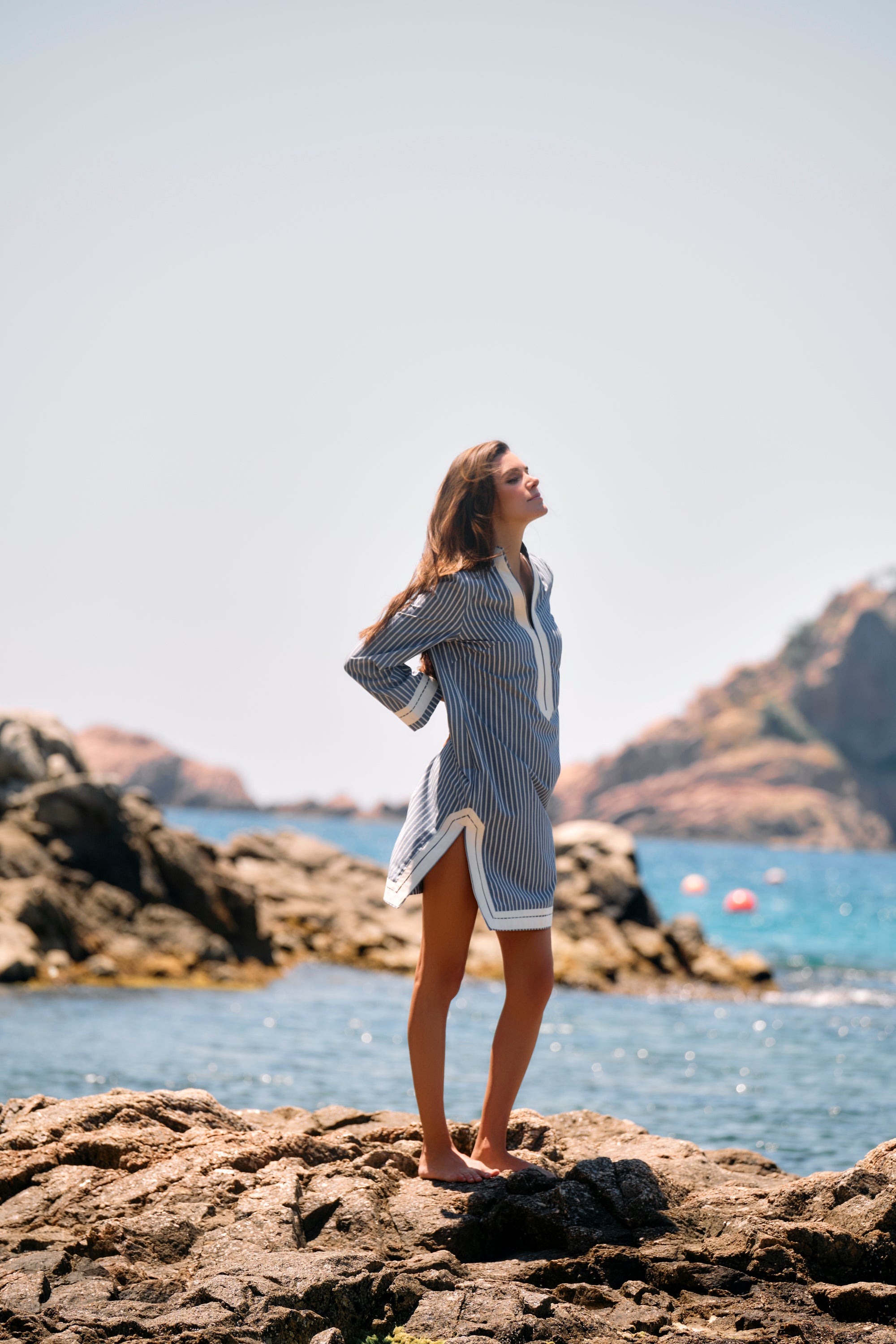 KAFTÁN CORTO RAYAS DENIM CLAIRE