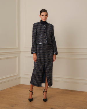 CHAQUETA CORTA DE TWEED AZUL MARINO